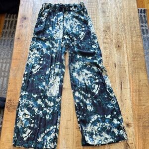 Mango MNG Navy blue green and Cream Tie-Dye Pants cosmos pleated palazzo pants